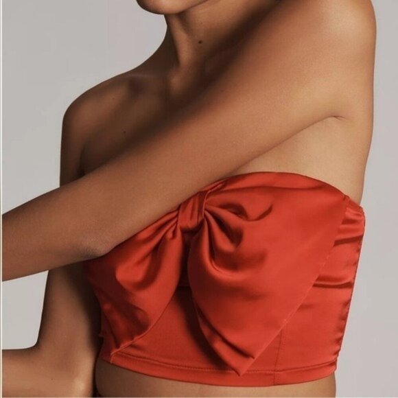 ANTHROPOLOGIE Satin Red Bow Crop Top Strapless Size XL NEW - Picture 11 of 11
